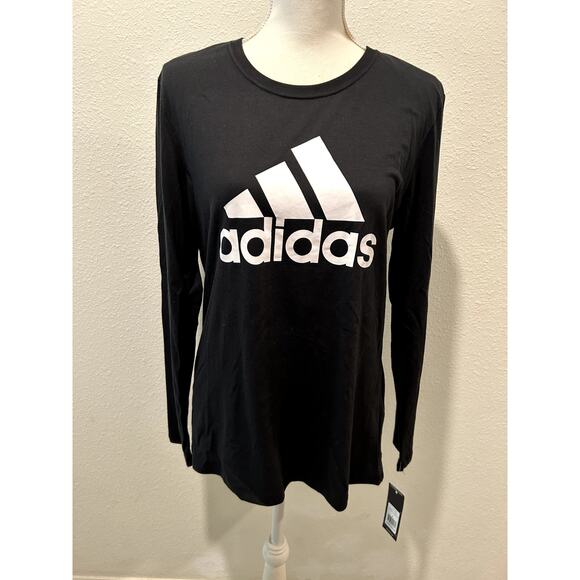 Adidas Women's Golf Long Sleeve Logo Tee Black White Size Large Crew Neck New - Picture 1 of 6